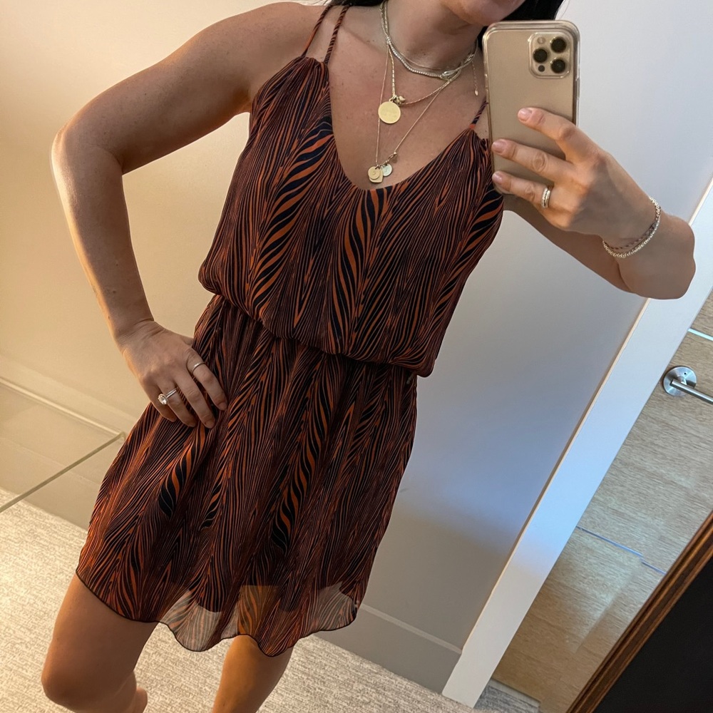 Dark navy and orange zebra print dress